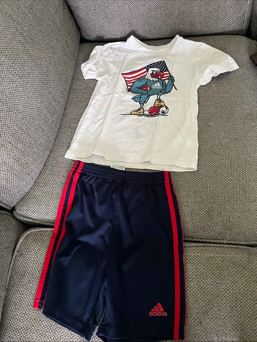 adidas Navy and Red Boys Athletic Pajama Set with Graphic Tee